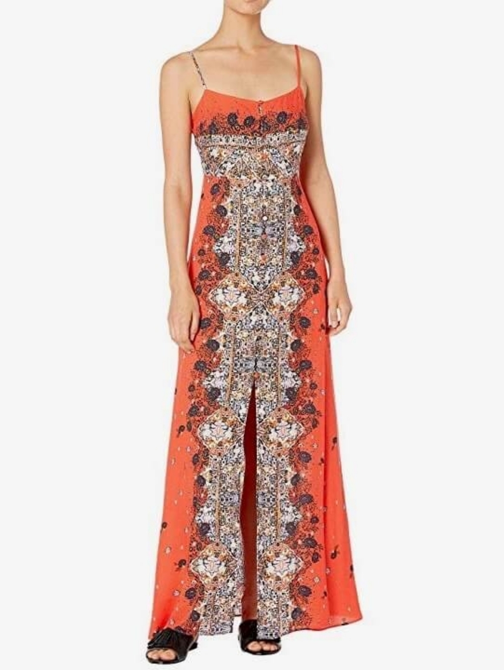 Free People Morning Song Printed Maxi Slip Dress In Cherry Combo